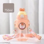Transparent Plastic Kids Sipper Bottle with Sticker and Silicone Character Sleeve Rabbit Design 750 ML
