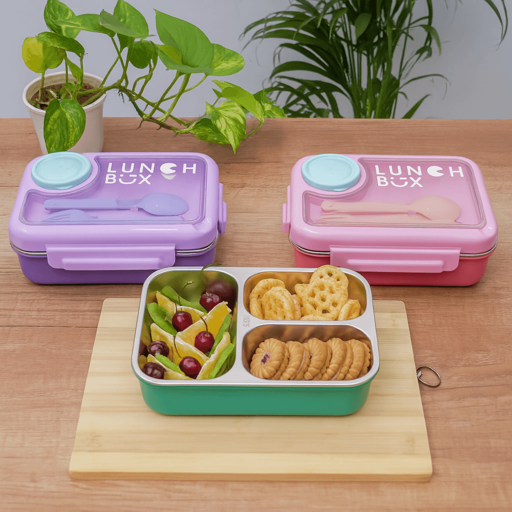3.png Leakproof Bento Box, Detachable Stainless Steel Tray for Warm Water Insulation 3 Containers Lunch Box  (750 ml) - Image 1