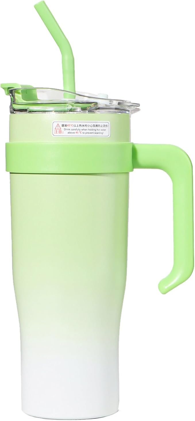 51hZ4L1SLgL._AC_SX679_-1.jpg Stainless Steel Insulated Tumbler Travel Mug Coffee Cup with Straw Lid & Handle, Large Water Jug Green - Image 3