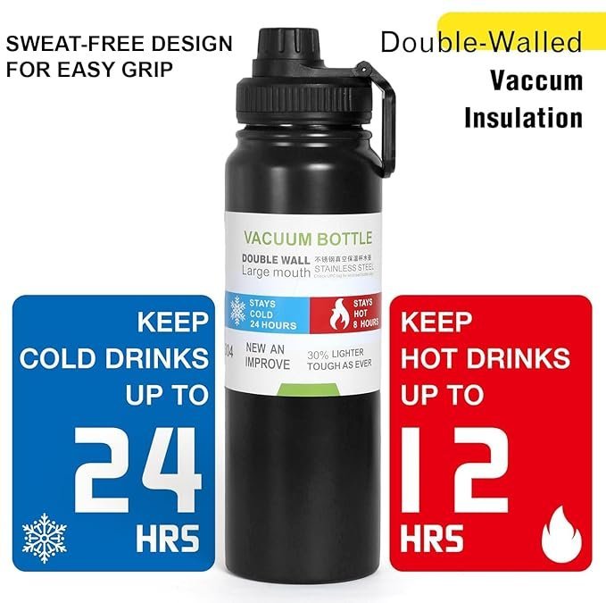 61-yomOtybL._SX679_-1.jpg Double walled thermos bottle stainless steel matte black colour 1000ML - Image 3