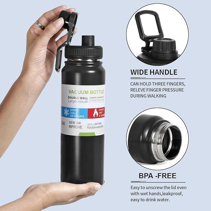 711qekfEydL._SX679_-1.jpg Double walled thermos bottle stainless steel matte black colour 1000ML - Image 4