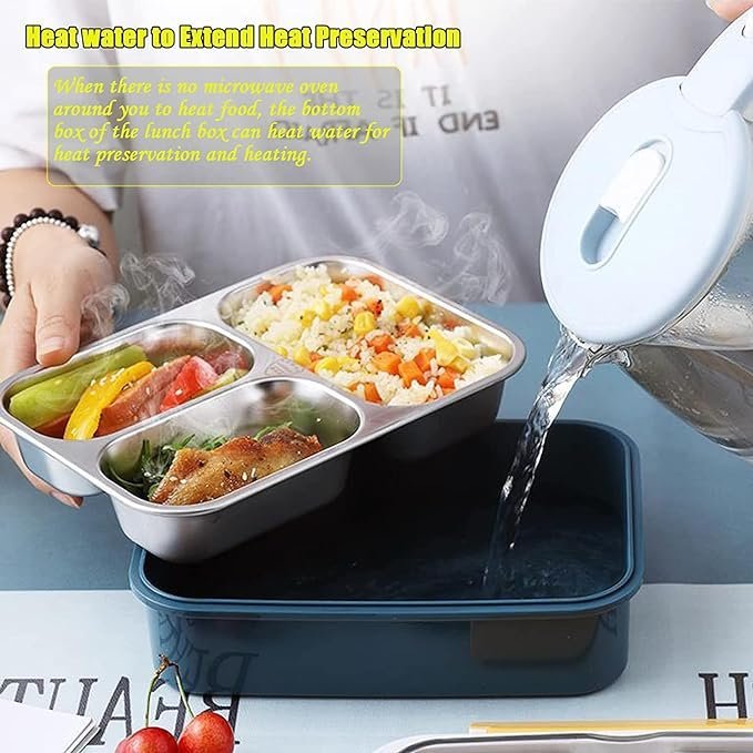 71v55U4m3L._SX679_.jpg Leakproof Bento Box, Detachable Stainless Steel Tray for Warm Water Insulation 3 Containers Lunch Box  (750 ml) - Image 8