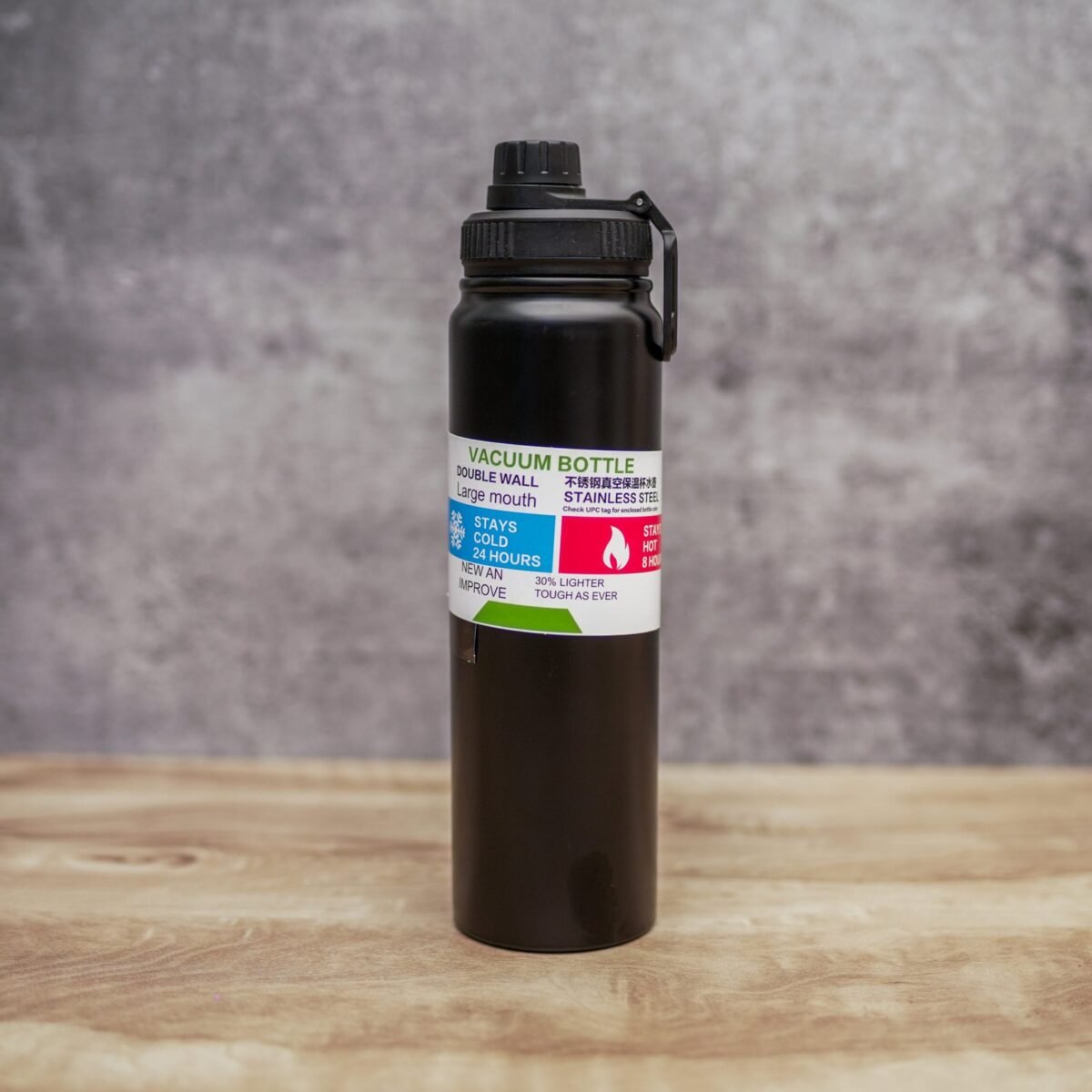 Double walled thermos bottle stainless steel matte black colour 1000ML - Image 1
