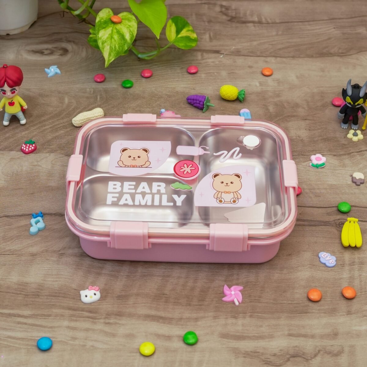 Bear Family Leak Proof Lunch box Stainless Steel Box with 1 Spoon & Chopstick 3 Containers Lunch Box  (750 ml, Thermoware) - Image 8