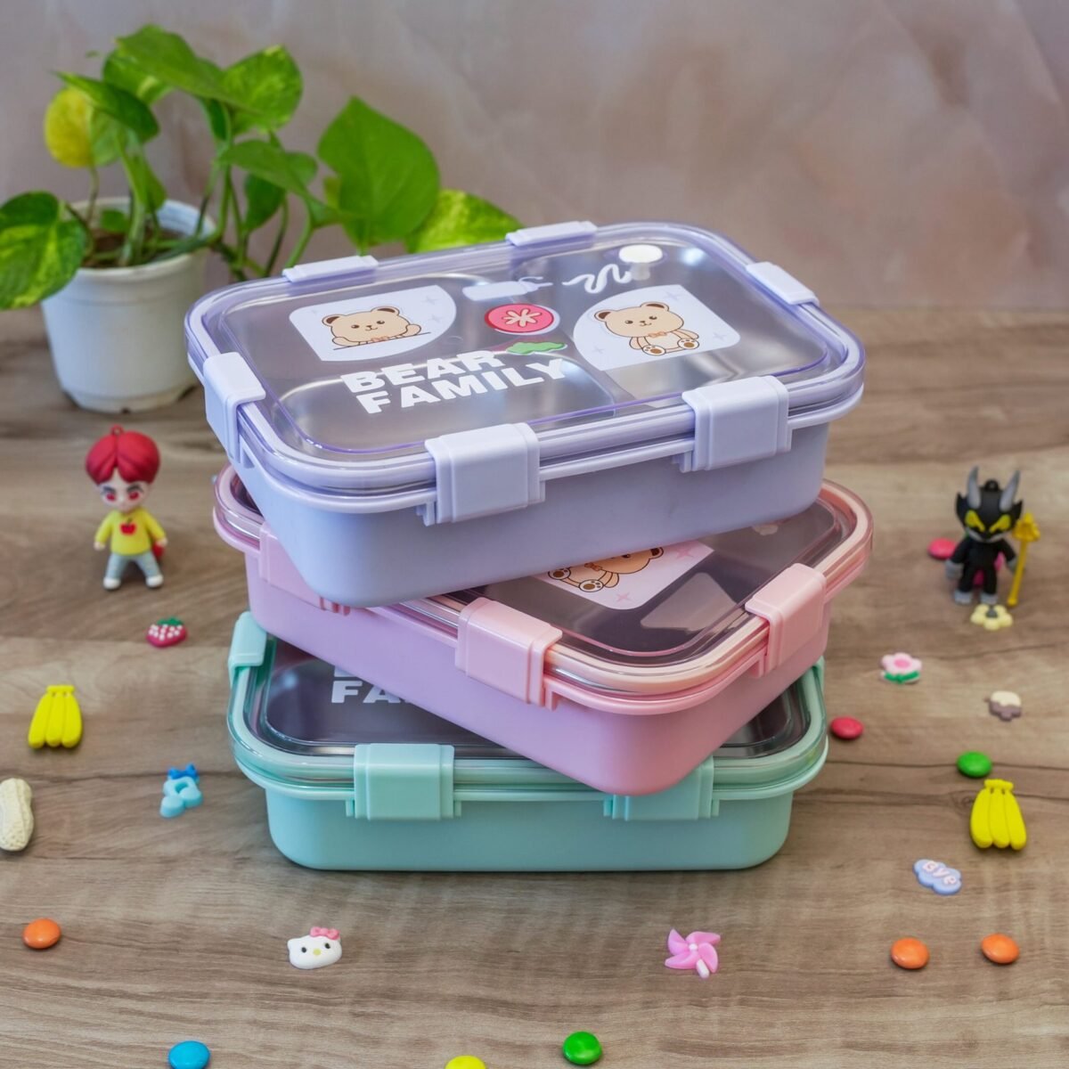 Bear Family Leak Proof Lunch box Stainless Steel Box with 1 Spoon & Chopstick 3 Containers Lunch Box  (750 ml, Thermoware) - Image 7