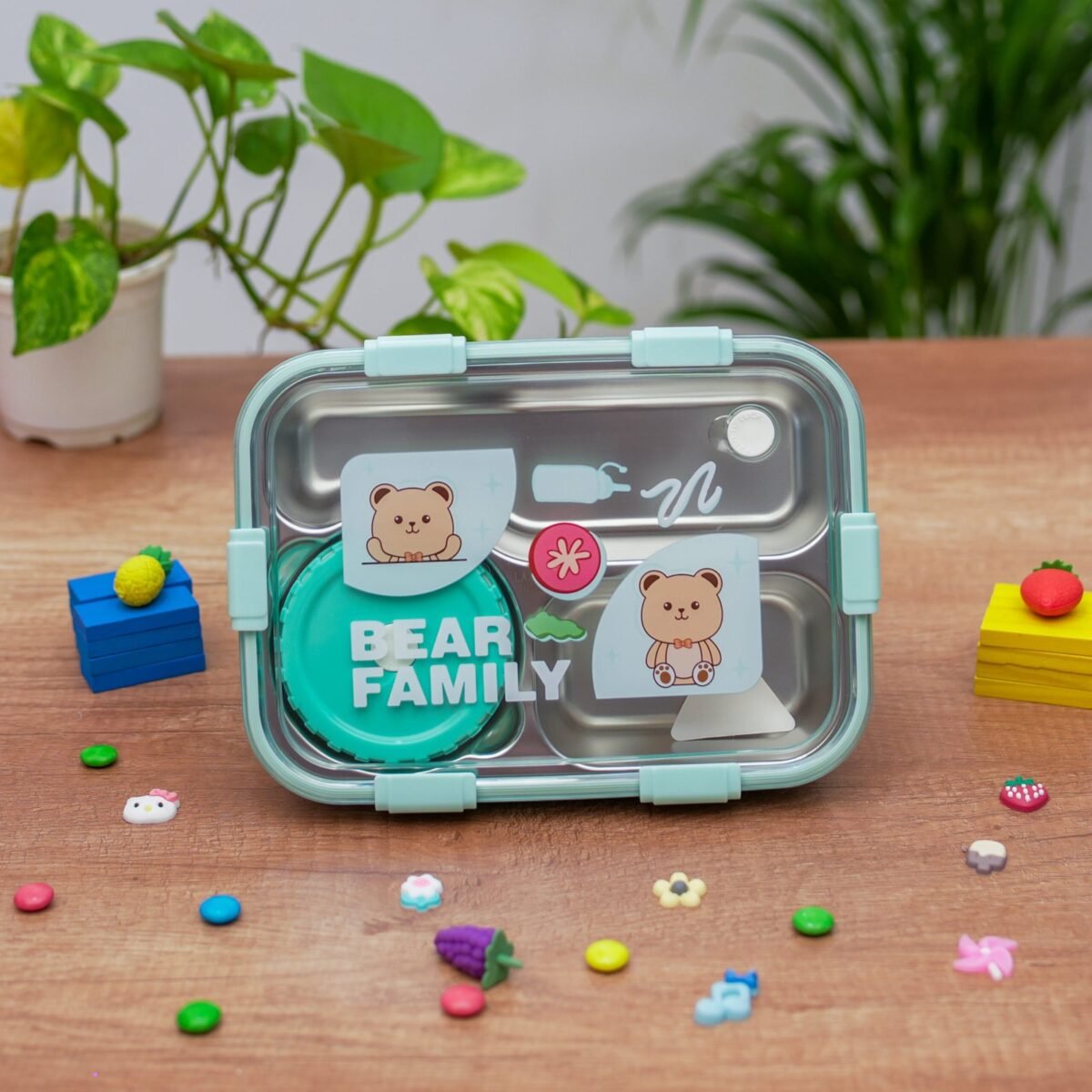 Bear Family Leak Proof Lunch box Stainless Steel Box with 1 Spoon & Chopstick 3 Containers Lunch Box  (750 ml, Thermoware) - Image 3
