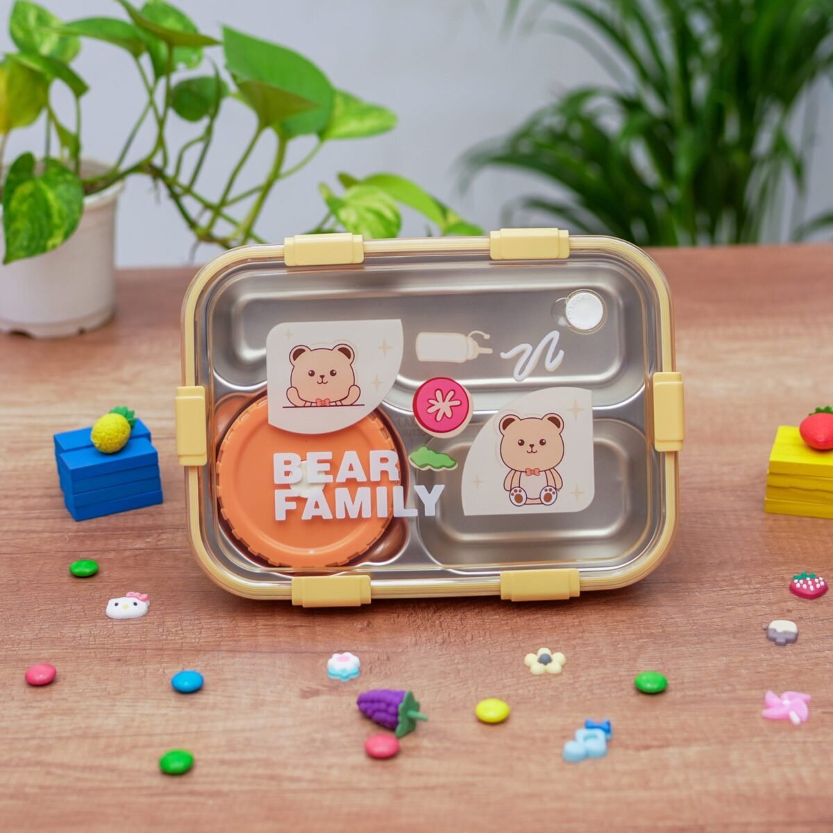 Bear Family Leak Proof Lunch box Stainless Steel Box with 1 Spoon & Chopstick 3 Containers Lunch Box  (750 ml, Thermoware) - Image 5