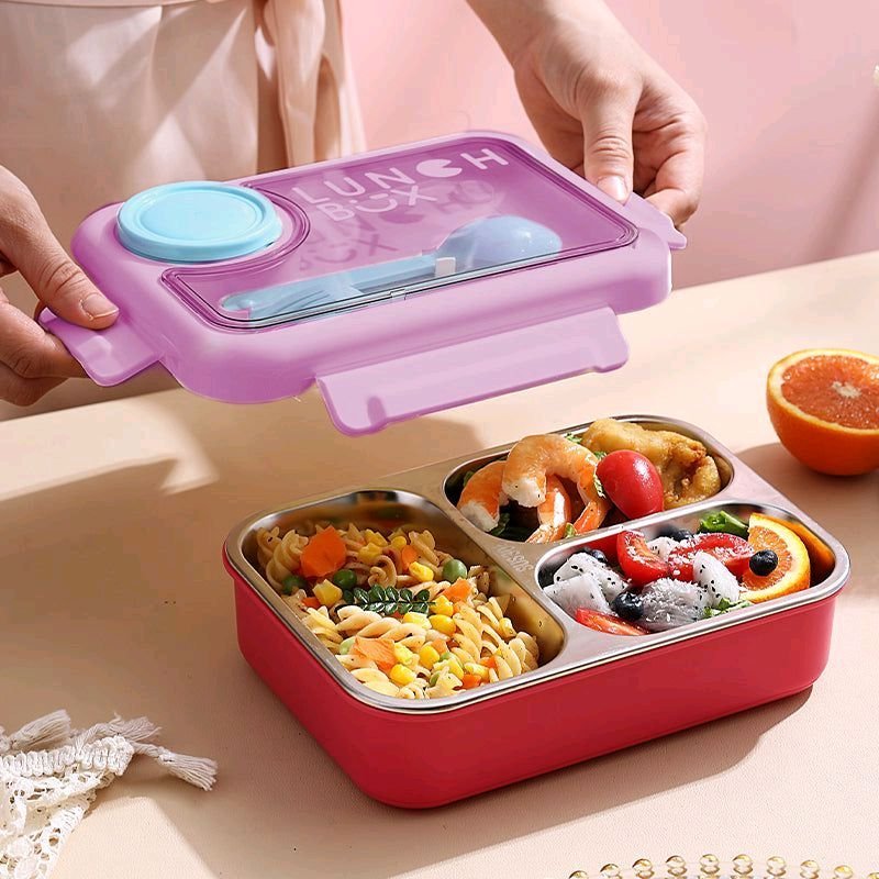 SKU-4526_0-1728111618082.jpg Leakproof Bento Box, Detachable Stainless Steel Tray for Warm Water Insulation 3 Containers Lunch Box  (750 ml) - Image 12