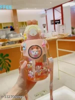 Transparent Plastic Kids Sipper Bottle with Sticker and Silicone Character Sleeve Rabbit Design 750 ML - Image 2