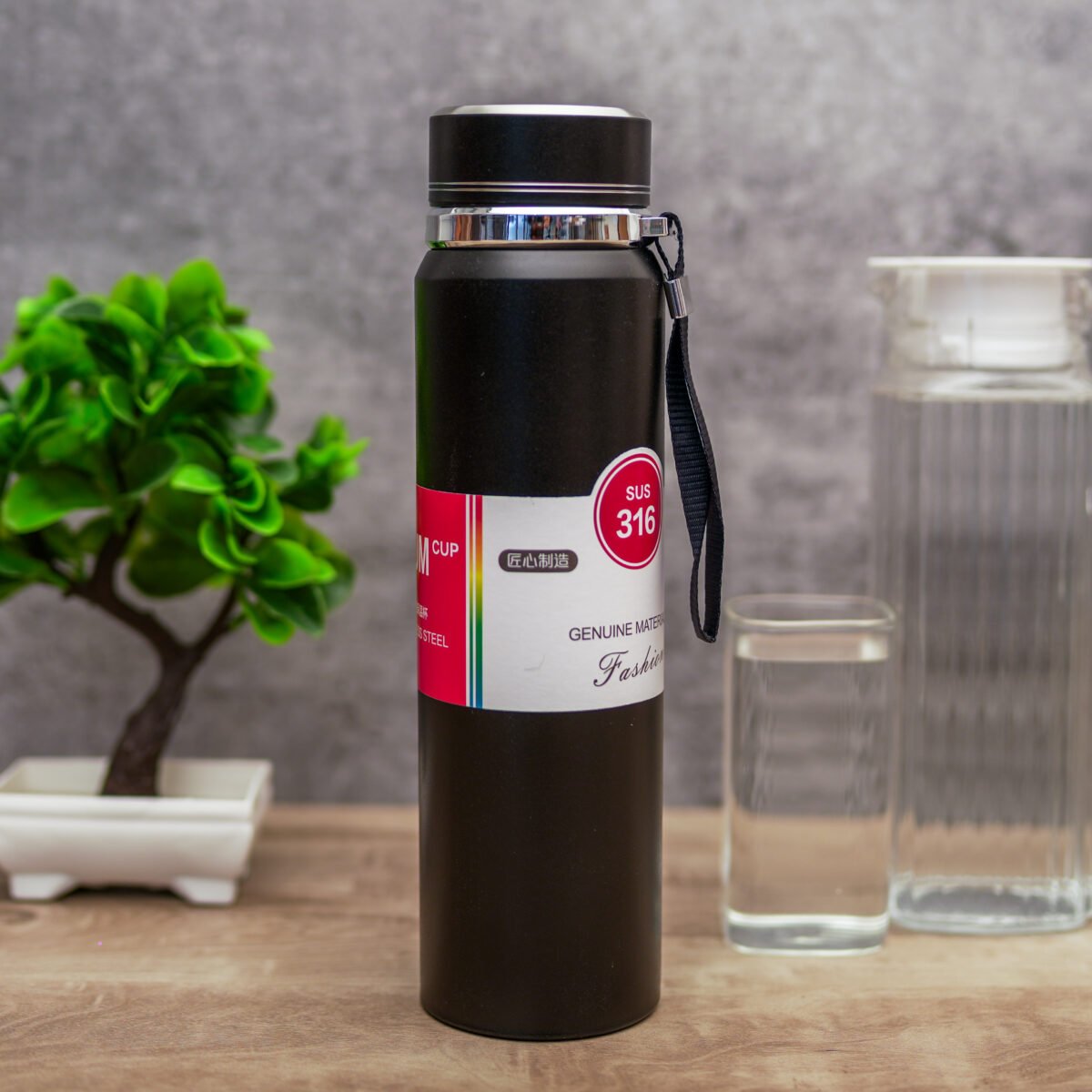 Double Layer Insulated Leak-Proof 1-Litre_Pack of 1 Premium Stainless Steel , Rust Free, BPA Free Hot & Cold Water Bottle for Adults, Gym, Kids School, Gifts and Office, (Black) - Image 1