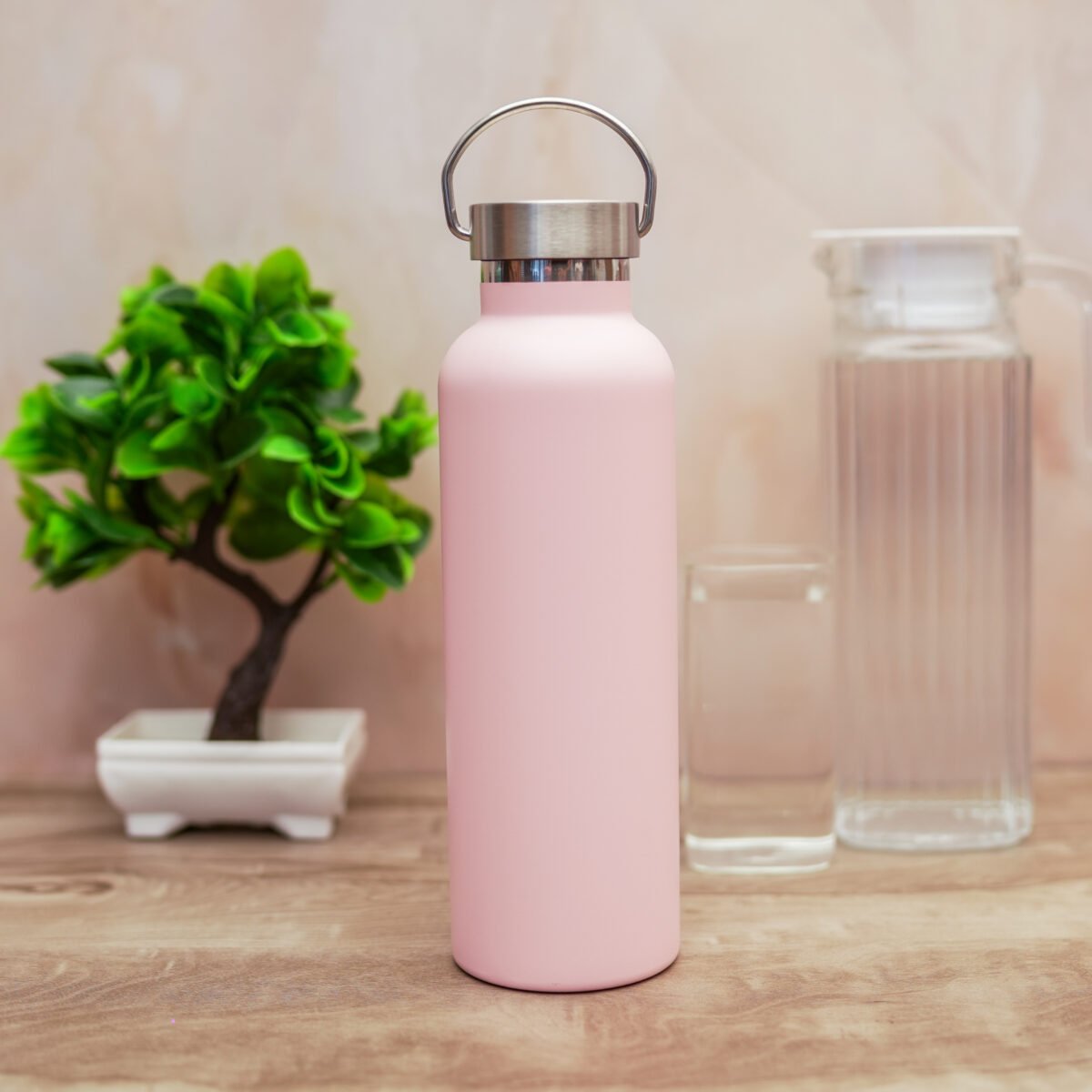 Pink Stainless Steel Water Bottles,20 Ounce Vacuum Insulated Double Wall Travel Bottle with Leak Proof Lid of Handle,Metal Reusable Standard Mouth Flask Thermoses for School,Hikers,Gift - Image 1