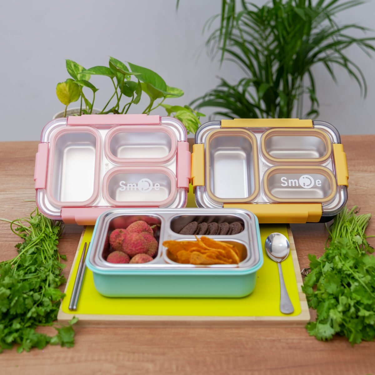 Smile Theme Bento Lunch Box | 3 compartment lunch box - Image 1