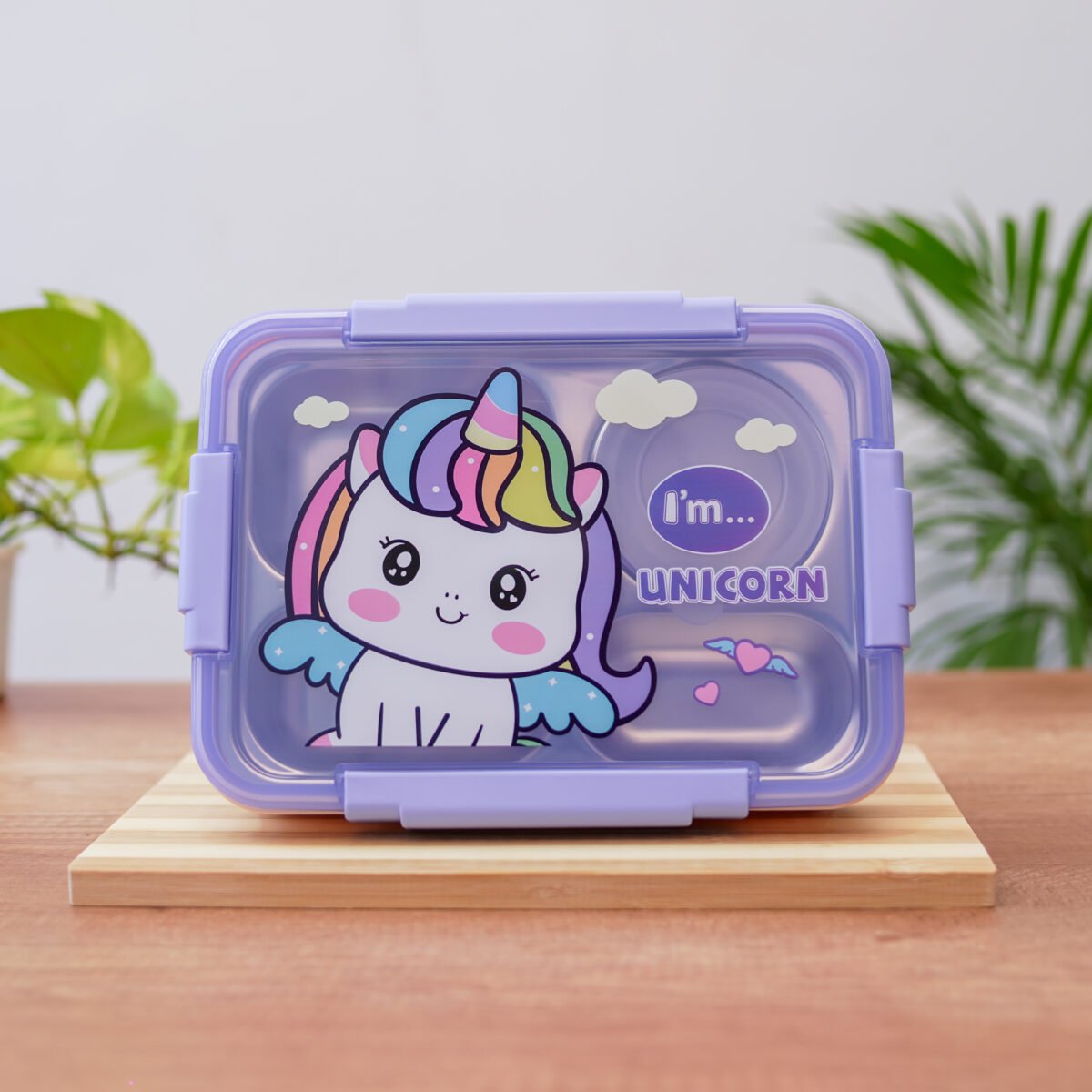 Unicorn Bento Box 4 Compartment Japanese Lunch Box Reusable Lunch Dinner Containers Leakproof Stainless Steel for Adults Kids School Office (Blue) - Image 1