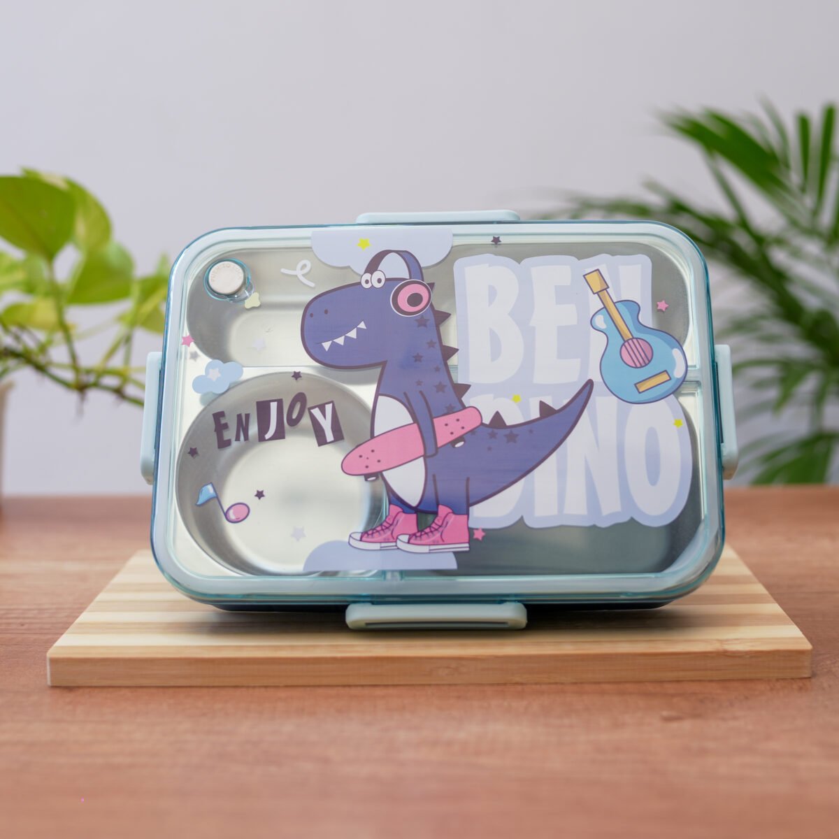 Dino Lunch Box for Kids // Dino Bento Lunch Box // Dino 3 Compartment Lunchbox // Dino Stainless Steel Lunchbox // Bento Lunch Box, Tiffin Box -750 ML - Image 1