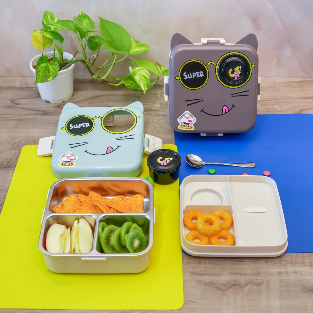 Cute 3D Cat Shaped Bento Lunch Box for Kids & Adults | Leak-Proof, BPA-Free with Cutlery | 1120ML + 70ML Stainless Steel Lunch Box for School & Office - Image 1