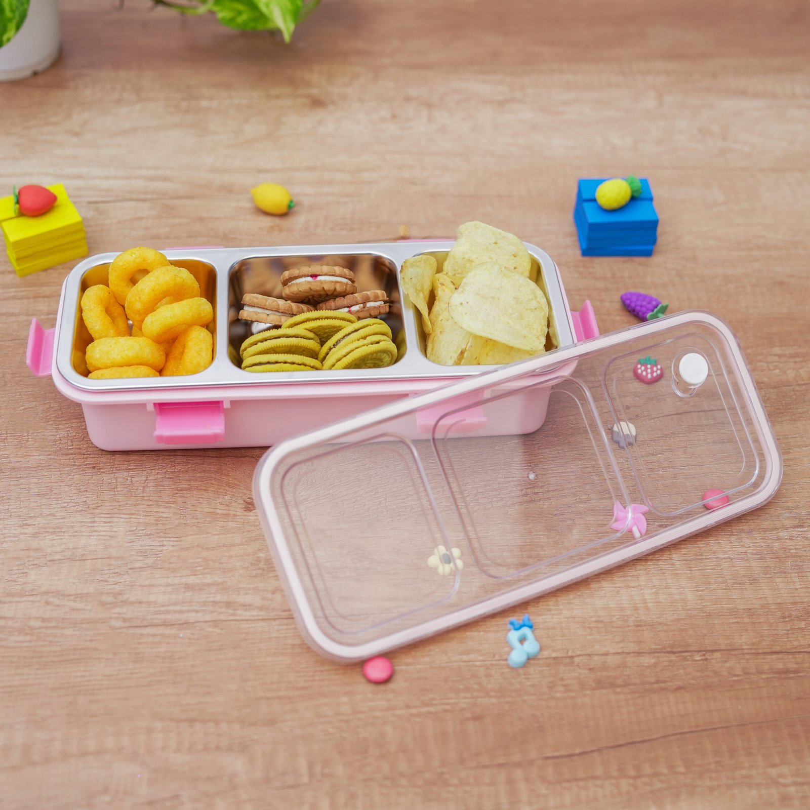 long-3-comp Meal Buddy Lunchbox | Stainless Steel | Solid Snacks & Meals | 3 Grid - Image 1